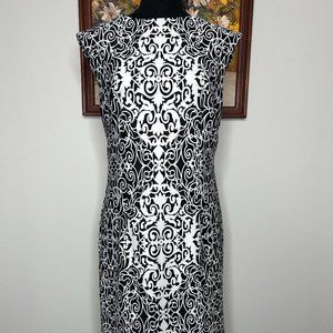 Madison Leigh Dress Pencil Skirt Women 10 Black White Scroll Party Office Casual